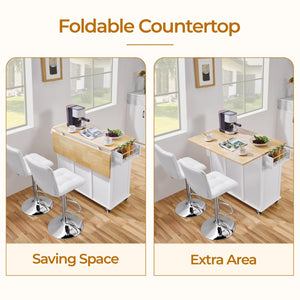 Rolling Kitchen Island Cart with Drop Leaf & Storage