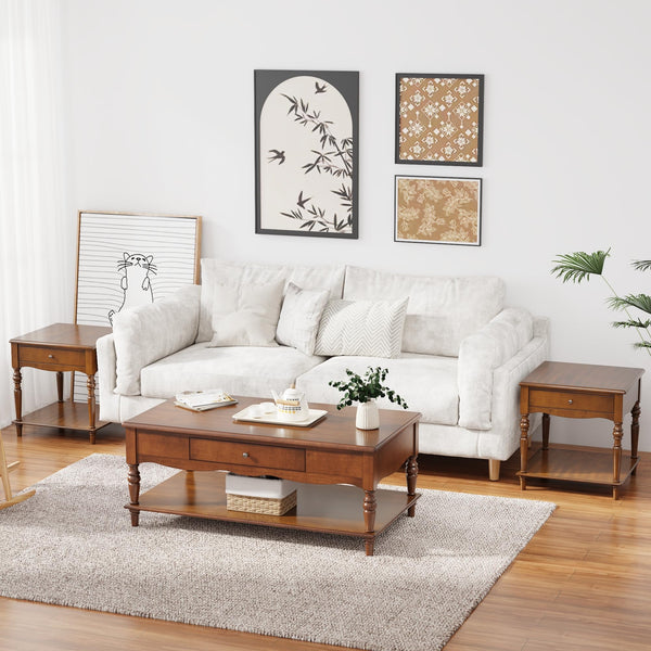 Living Room Coffee Table and End Table Set with Storage Drawers