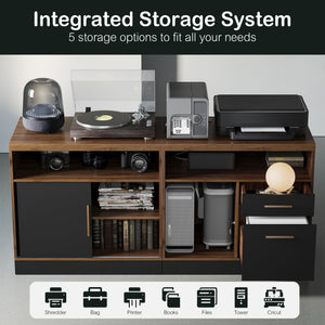 67" L-Shaped Electric Standing Desk with File Cabinets