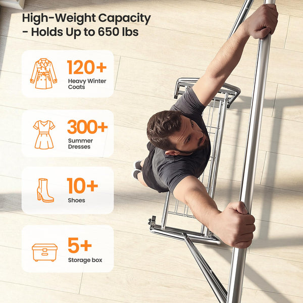 Heavy Duty Rolling Clothes Rack with Shelves