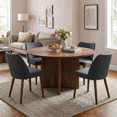 Upholstered Linen Dining Chair Set of 4 with Wood Legs & Wing Backrest