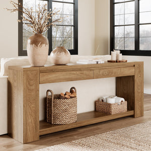 Extra Long Console Table with 2 Drawers & Open Shelf