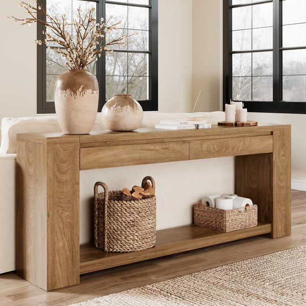 Extra Long Console Table with 2 Drawers & Open Shelf