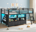 Twin Low Loft Bed with Storage Drawers, Bookshelf & LED Lights