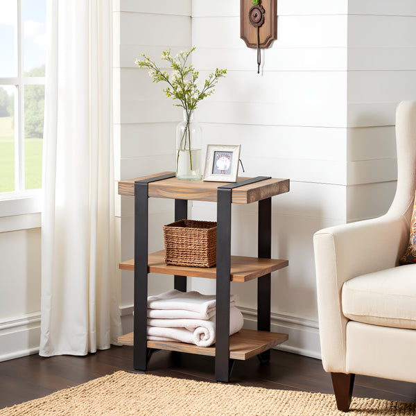 Reclaimed Wood & Metal 2-Shelf End Table