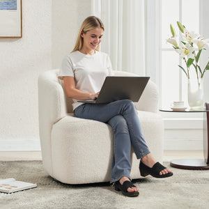 360° Swivel Barrel Accent Chair – Boucle Upholstered