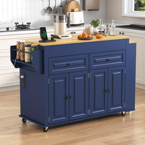 Extendable Kitchen Island Cart with Dining Table & Power Outlet
