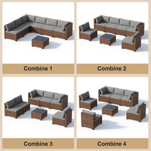 7-Piece Outdoor Sectional Sofa Set with Cushions & Glass Coffee Table