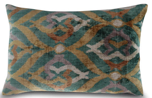 Velvet Ikat Throw Pillow 16x24 – Gold Green Orange