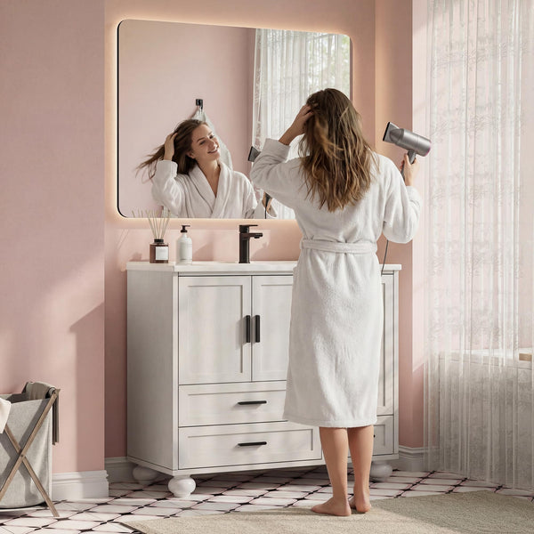 36" Bathroom Vanity with Sink and Hair Tool Drawer – 4 Drawers, 2 Doors, Undermount SMC Sink, White