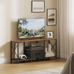 Industrial TV Stand with Fabric Drawer & Open Shelves