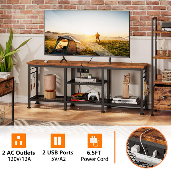 TV Stand with Power Outlets & Open Storage Shelves for 55 Inch TVs