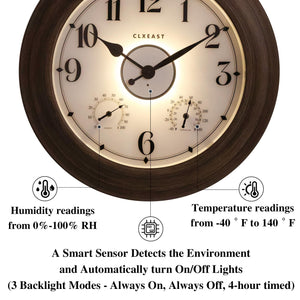 24-Inch Outdoor Wall Clock with Thermometer, Hygrometer & Smart Night Light