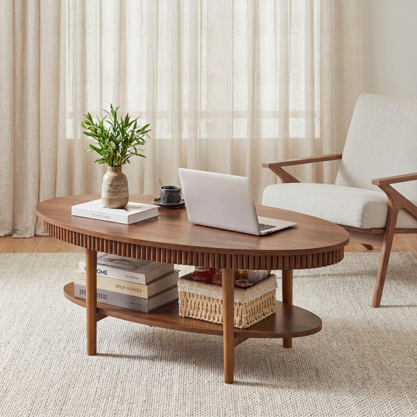 Oval Coffee Table with 2-Tier Storage Shelf
