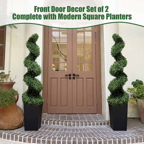 Artificial Spiral Topiary Trees, Set of 2 – UV Resistant, Indoor/Outdoor