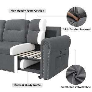 87" Sectional Sleeper Sofa with Storage Chaise & USB Charging