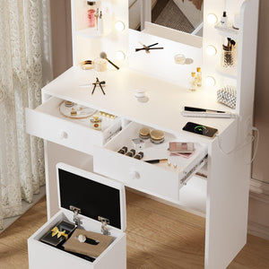 White Vanity Desk with Mirror and Lights