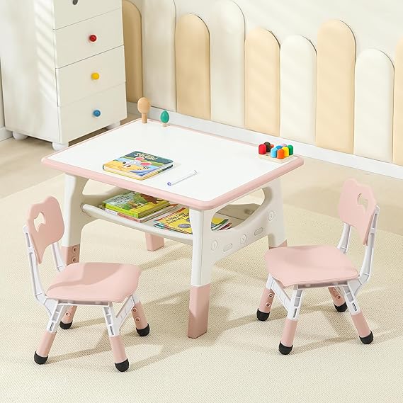 Height-Adjustable Kids Table and 2 Chairs Set