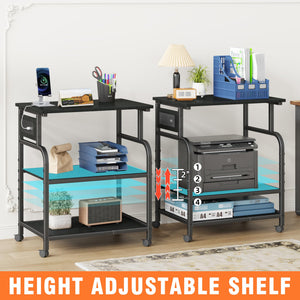 3-Tier Printer Stand with Power Outlet & Rolling Wheels