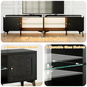80 Inch 2-in-1 TV Stand for 85 Inch TVs with LED Lights & Charging Station