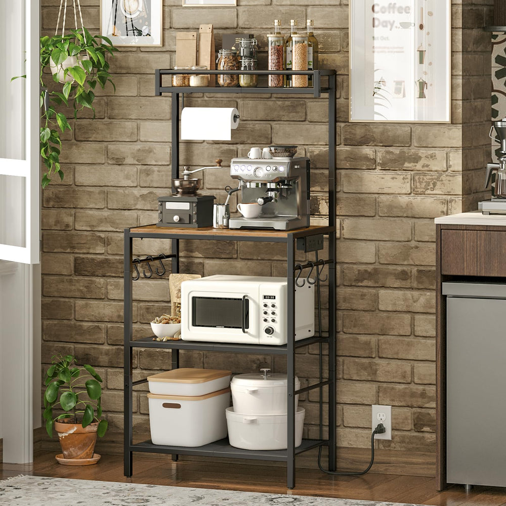 Baker's Rack with Power Outlet, Paper Holder & 6 Hooks