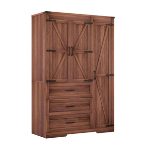 Farmhouse Armoire Wardrobe with Drawers & Hanging Rod