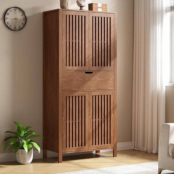 Farmhouse Storage Cabinet Set of 2 with Drawer & Adjustable Shelves
