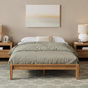 Solid Rubberwood Platform Bed Frame with Headboard