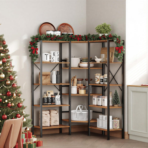 L-Shaped Corner Bookshelf 5-Tier with 14 Open Shelves