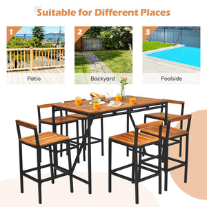 7-Piece Outdoor Acacia Wood Bar Set with 6 Bar Stools