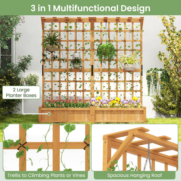72-Inch Raised Garden Bed with Trellis, Hanging Roof & Lattice Panel