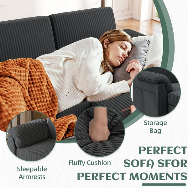 79" Convertible L-Shaped Sectional Sofa with Storage Ottoman