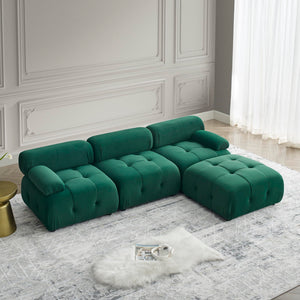 L-Shaped Modular Sectional Sofa with Reversible Ottoman – Green