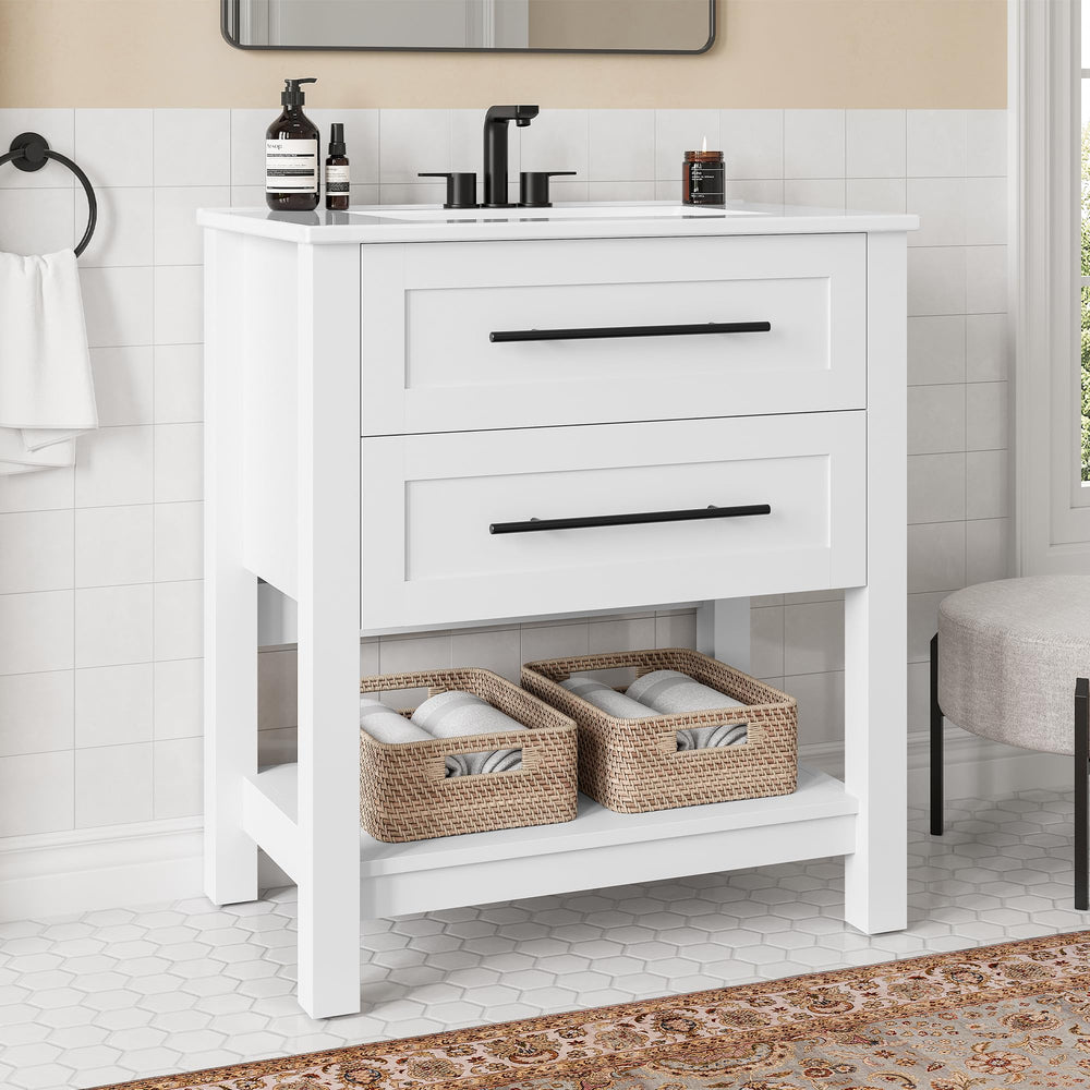 30" Freestanding Bathroom Vanity with Sink & Open Shelf