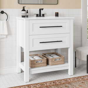 30" Freestanding Bathroom Vanity with Sink & Open Shelf