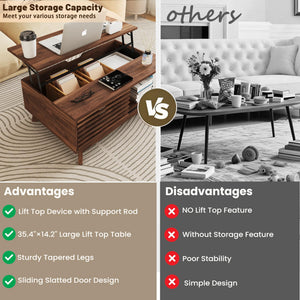 Lift Top Coffee Table with Storage & Sliding Door – Walnut Brown
