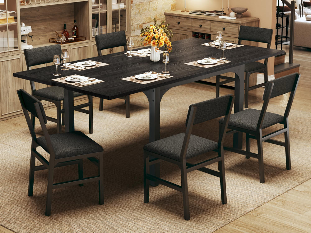 7-Piece Extendable Dining Table Set with 6 Upholstered Chairs