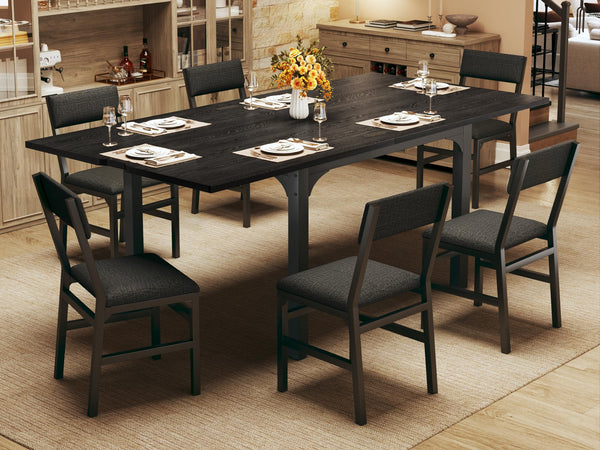 7-Piece Extendable Dining Table Set with 6 Upholstered Chairs