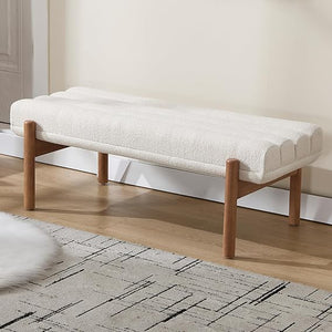 47" Modern Upholstered Bench with Channel Tufting & Wood Legs