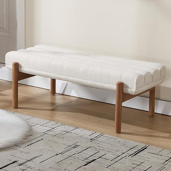 47" Modern Upholstered Bench with Channel Tufting & Wood Legs