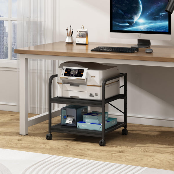 2-Tier Under Desk Printer Stand with Rolling Wheels