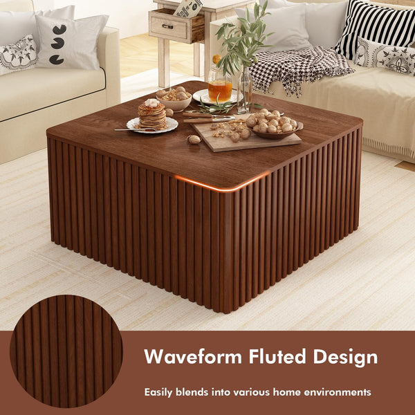Fluted Square Coffee Table with Storage