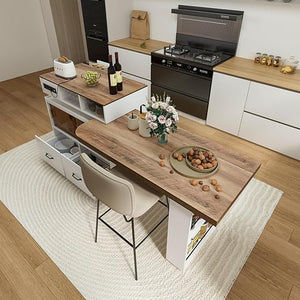 Rolling Kitchen Island with Extendable Countertop & Storage