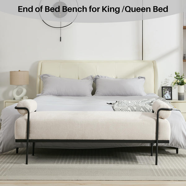 Upholstered End of Bed Bench with Metal Legs