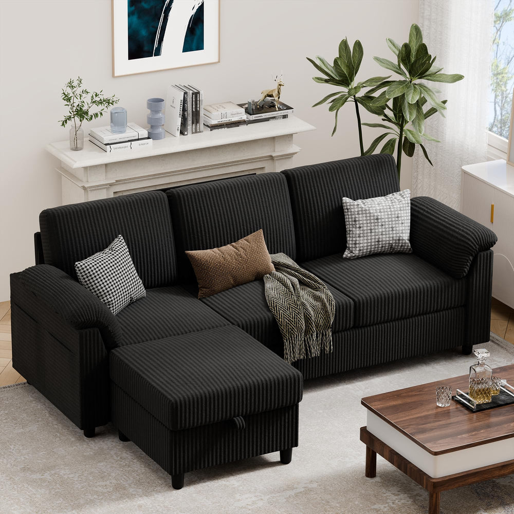 Convertible Sectional Sofa with Storage Ottoman