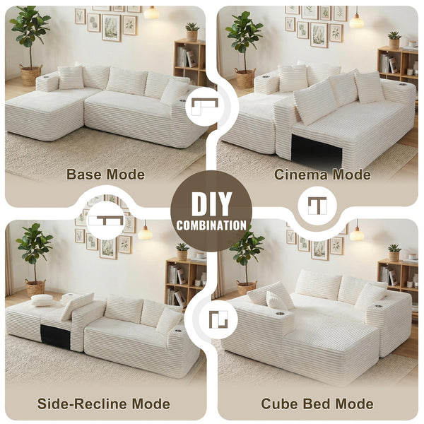 103" Modular Sectional Sofa with Chaise & Cup Holders
