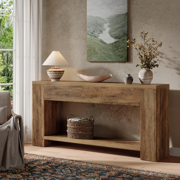 70.9" Farmhouse Fluted Console Table with 2-Tier Storage