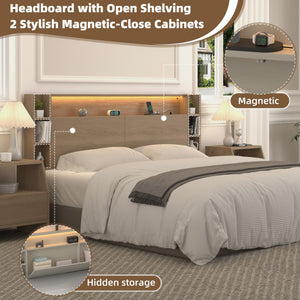 Headboard with Shelves, Charging Station & LED Light