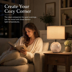 Ceramic Marble Table Lamp with Linen Shade — 3-Way Color Changing