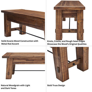 60-Inch Solid Wood Entryway & Dining Bench – Rustic Industrial Style